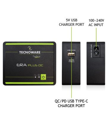 Tecnoware UPS ERA PLUS  DC -  USB 5VDC 2A, USB-C OUTPUT 5V/9V/12V/15V/20V Together ON - UPS DC 25W