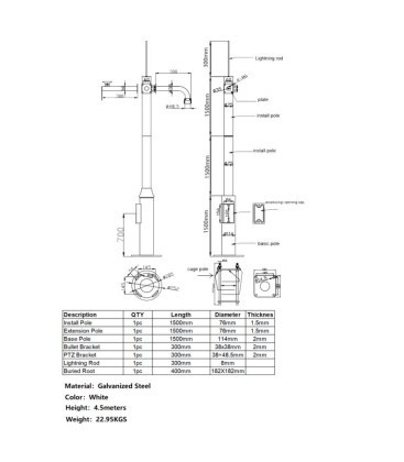Palo di 4.5 Metri per Installazione di Telecamere CCTV