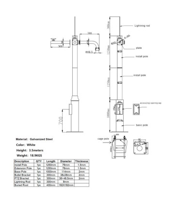Palo di 3.5 Metri per Installazione di Telecamere CCTV