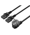 Manhattan Cavo Alimentazione  250V AC 10A Schuko Angolato a 2 x VDE C13 (F) 1.8m Nero